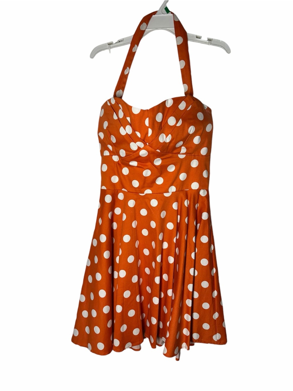 ModCloth Polka Dot Halter Mini Dress in Orange and White